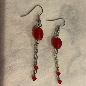 Red Bead Chain Dangle Earrings - Women’s Fashion Jewelry